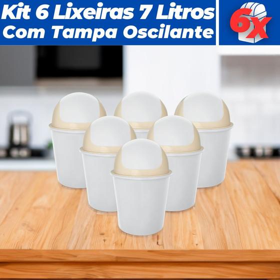 Imagem de Kit 6 Cesto De Lixo Lixeira c/ Tampa Basculante 7L de 37cm