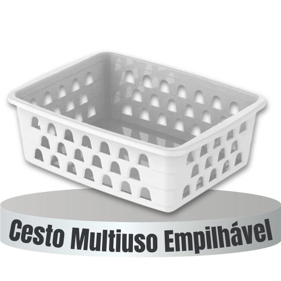 Imagem de Kit 6 Cesto Organizador Multiuso Empilhavel 16X12 BRANCO