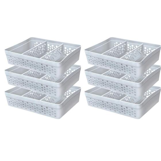 Imagem de Kit 6 Cesto Organizador Rattan c/ 2 Divisórias Tam GG P/ Joias Maquiagem Miudezas