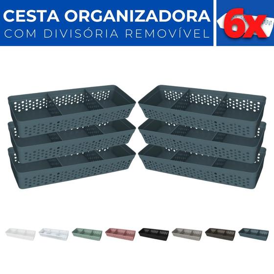 Imagem de Kit 6 Cesto Organizador Rattan c/ Divisória Removível 34x11