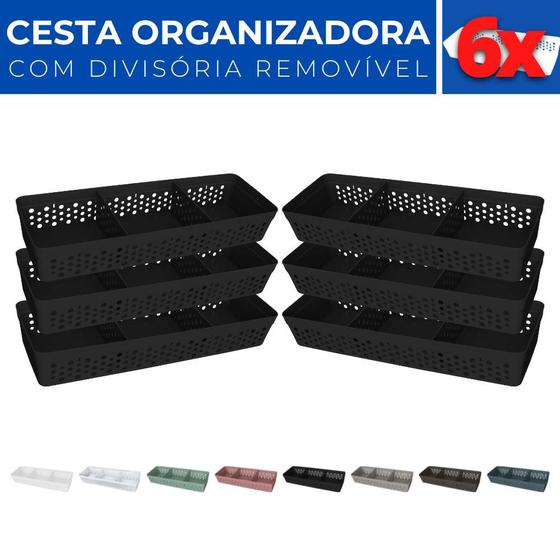 Imagem de Kit 6 Cesto Organizador Rattan c/ Divisória Removível 34x11