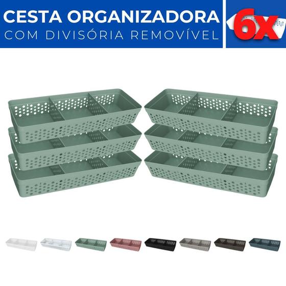 Imagem de Kit 6 Cesto Organizador Rattan c/ Divisória Removível 34x11