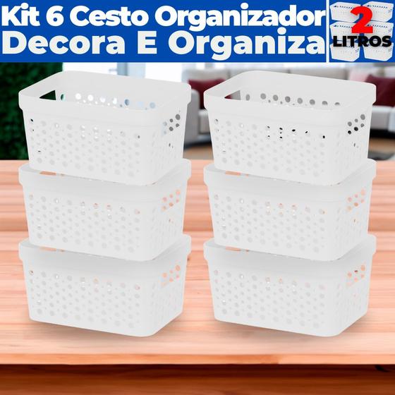 Imagem de Kit 6 Cestos Organizador s/ Tampa Trama Rattan 2L Usual