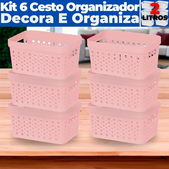 Imagem de Kit 6 Cestos Organizador s/ Tampa Trama Rattan 2L Usual