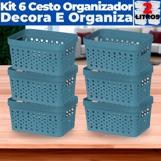 Kit 6 Cestos Organizador s/ Tampa Trama Rattan 2L Usual Menor preço em Kit 6 Cestos Organizador s/ Tampa Trama Rattan 2L Usual