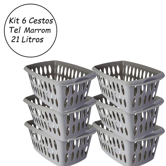Imagem de Kit 6 Cestos Organizadores Para Roupas 21 Litros Telhado