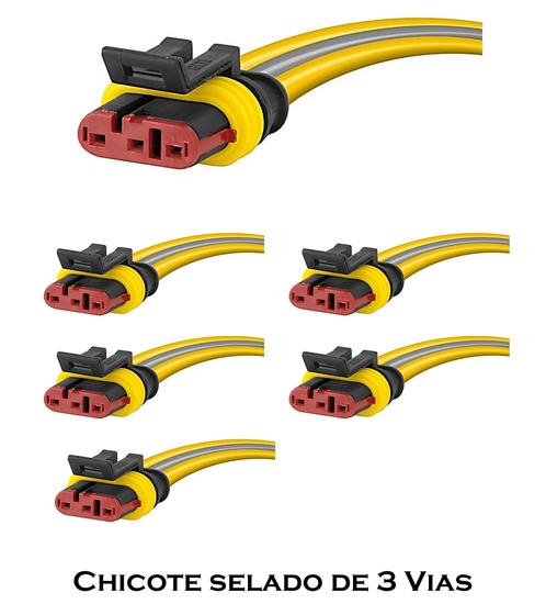 Imagem de KIT 6 Chicote para Lanterna Automóvel Caminhão Ônibus com Conector Selado de 3 Vias