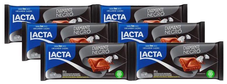 Imagem de kit 6 CHOCOLATE AO LEITE LACTA DIAMANTE NEGRO PACOTE 80G