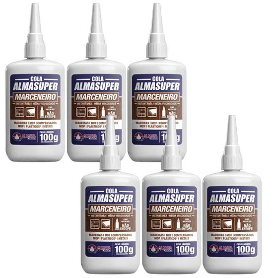 Imagem de Kit 6 Cola Instantânea Marceneiro Ultra Rápido 100G - Almasuper