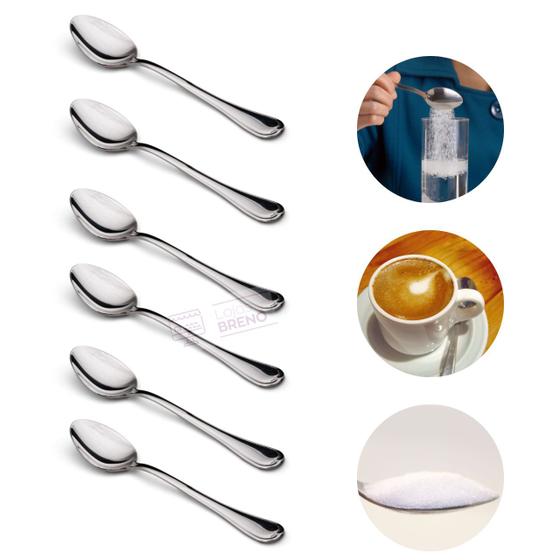 Kit 6 Colheres de Chá Colher De Cafe Inox Sobremesa Menor preço em Kit 6 Colheres de Chá Colher De Cafe Inox Sobremesa