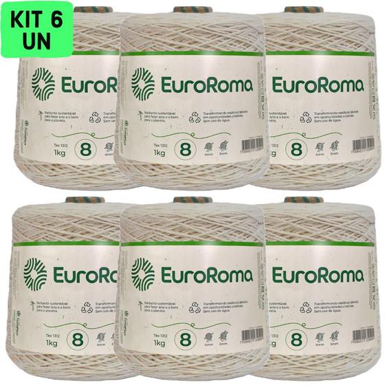 Imagem de Kit 6 Cones Barbante Euroroma Cru 1kg e 700 Metros Ordem Fio 8 Crochê, Tricô e Artesanato