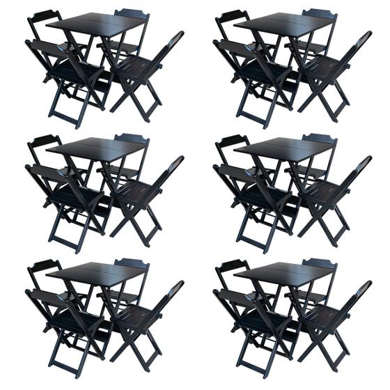 Imagem de Kit 6 Conjuntos de Mesa com 4 Cadeiras de Madeira Dobravel 70x70 Preto