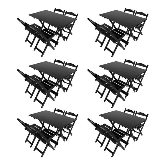 Imagem de Kit 6 Conjuntos de Mesa Dobrável 120x70 Preto com 4 Cadeiras