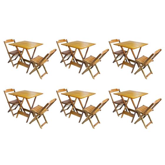 Imagem de Kit 6 Conjuntos de Mesa Dobravel com 2 Cadeiras de Madeira 70x70 Ideal para Bar e Restaurante - Mel