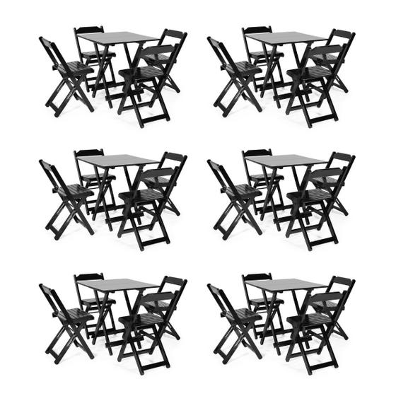 Imagem de Kit 6 Conjuntos Dobráveis  70x70 com 4 Cadeiras Dobráveis Preto -  Móveis Britz