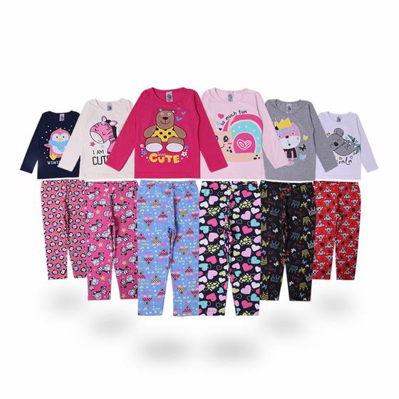 Imagem de Kit 6 Conjuntos Infantil Menina Blusas Meia Estação Calça Moletinho Estampadas