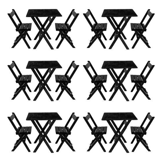 Imagem de Kit 6 Conjuntos Mesa Dobrável Para Bar E Restaurante 60x60cm Com 2 Cadeiras Em Madeira Maciça - Pret
