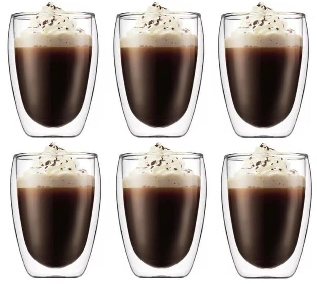 Imagem de Kit 6 Copo Duo De Vidro Camada Dupla Parede Chá Café 300ml