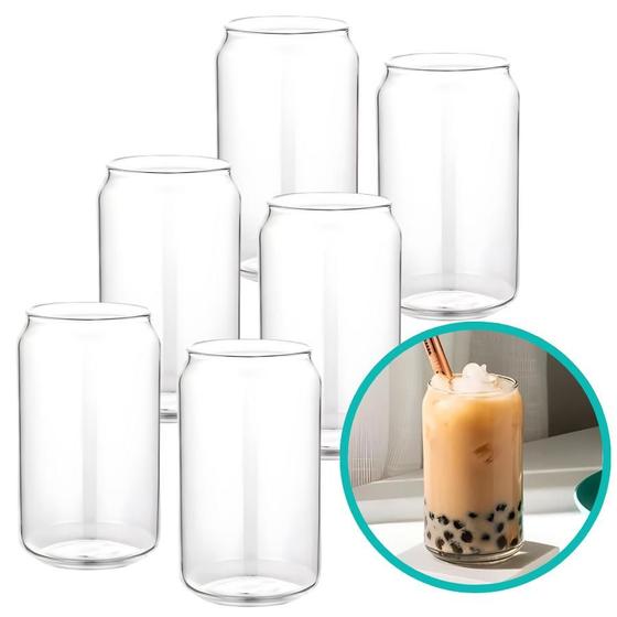 Imagem de Kit 6 Copo Frezz De Vidro Alto Formato Lata Gourmet 420ml