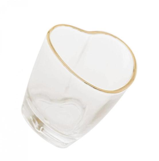 Imagem de Kit 6 Copo Shot Mini Vidro Coração Borda Dourada 50 Ml Lyor