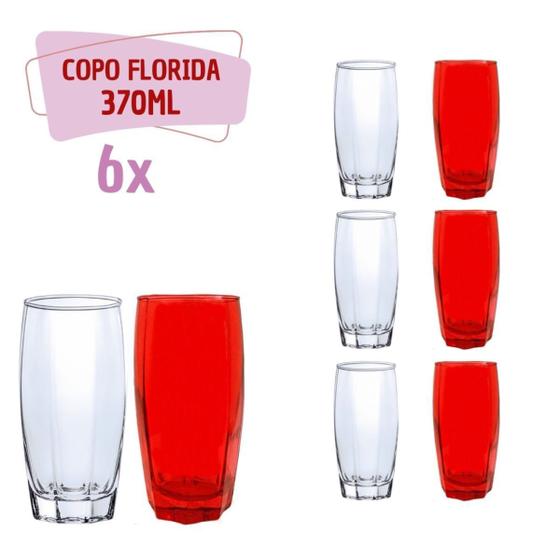 Imagem de Kit 6 Copo Vidro Florida 3-Transpante 3-Vermelho Chique 370ml