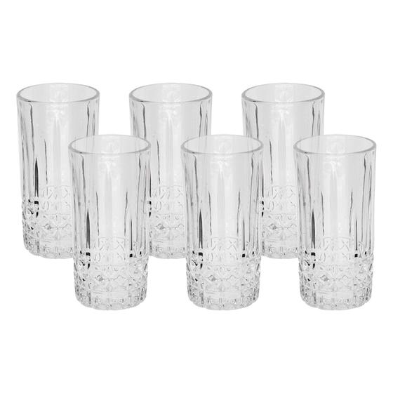 Imagem de Kit 6 Copos Alto Linha Lujita Transparente Texturizado 350 Ml Para Suco Agua - Mimo Style