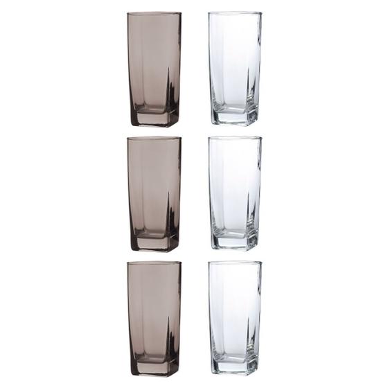 Imagem de Kit 6 Copos de Vidro 320ML 3 Transparente e 3 Cinza Drink Suco