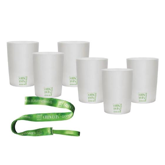 Imagem de Kit 6 Copos Eco Branco Com Cordão Green Cups 320 Ml