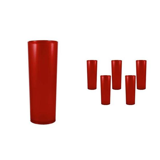 Imagem de Kit 6 Copos Long Drink Vermelho 330Ml Plástico Premium