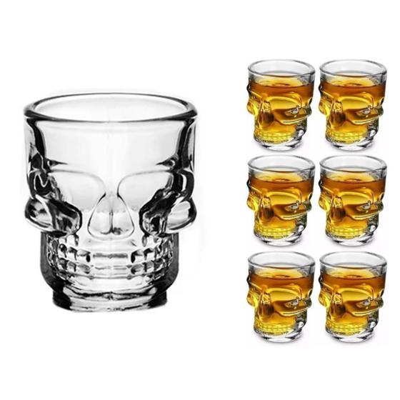 Imagem de Kit 6 Copos Tequila Shot Caveira Dose Whisky Drink Vidro Bar