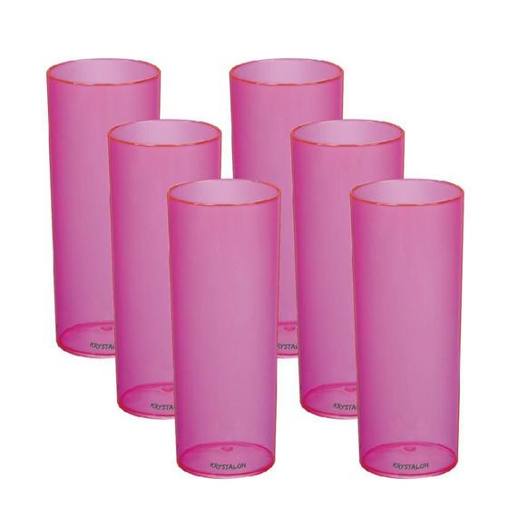 Imagem de Kit 6 Copos Tubo Rosa Neon 300 Ml Acrílico Ps