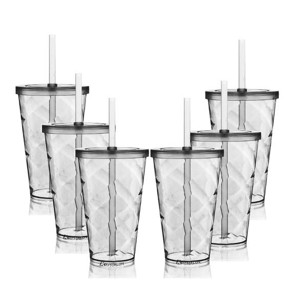 Imagem de Kit 6 Copos Twister Com Tampa E Canudo Acrílico 700ml