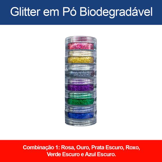 Imagem de Kit 6 Cores COR01 Festa Carnaval Glitter em Pó Biodegradável 2972 Colormake Bio Ecológico Vegano com 6g Cada
