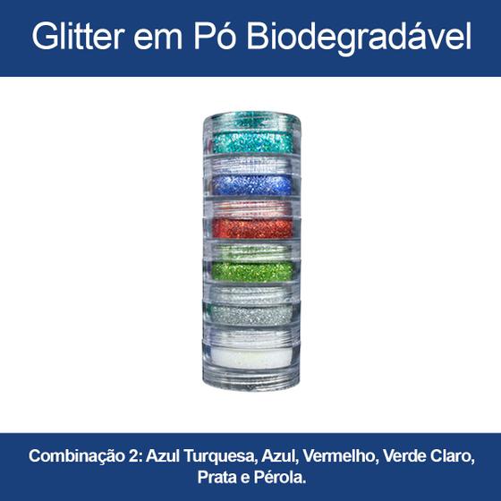 Imagem de Kit 6 Cores COR02 Festa Carnaval Glitter em Pó Biodegradável 2972 Colormake Bio Ecológico Vegano com 6g Cada