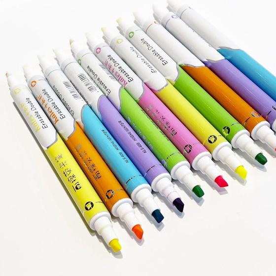 Imagem de Kit 6 cores de canetas marca-texto apagável alta durabilidade