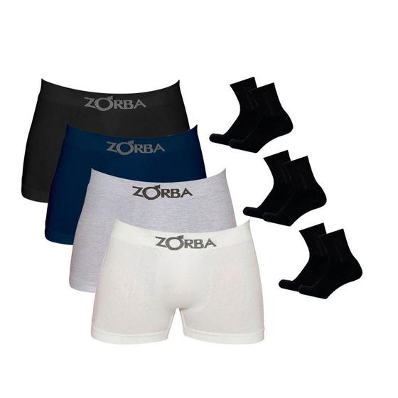 Imagem de Kit 6 Cuecas Boxer Algodão Sem Costura Zorba + 3 Pares de Meias