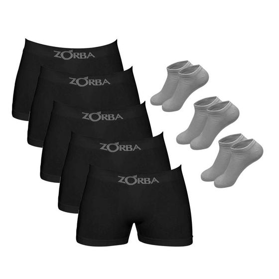 Imagem de Kit 6 Cuecas Boxer Algodão Zorba Preto + 3 Pares de Meias