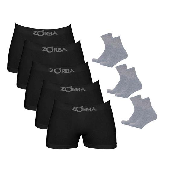 Imagem de Kit 6 Cuecas Boxer Algodão Zorba Preto + 3 Pares de Meias