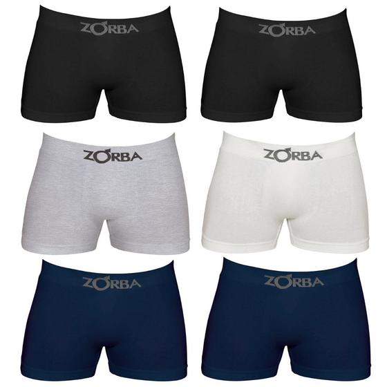 Imagem de Kit 6 cuecas boxer sem costura adulto zorba original 0781 p ao gg em cores sortidas