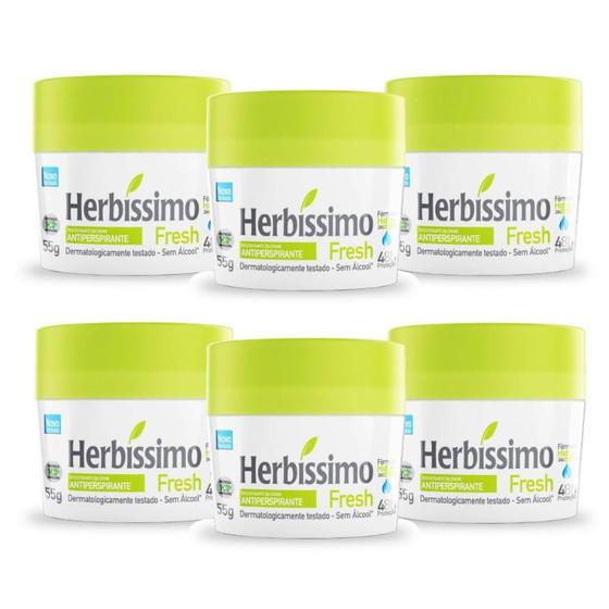 Imagem de Kit 6 desodorante creme herbissimo fresh antitranspirante 55g