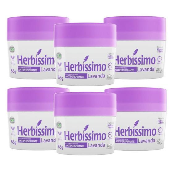 Imagem de Kit 6 Desodorante Creme Herbissimo Lavanda Antitranspirante 55g