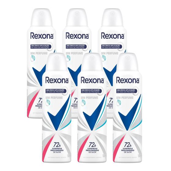 Imagem de Kit 6 Desodorante Rexona Sem Perfume Aerosol Antitranspirante 72h 150ml