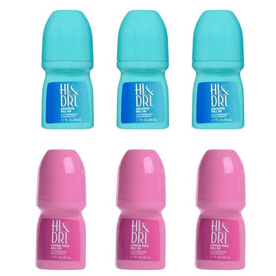 Imagem de KIt 6 Desodorante Roll On Hi e Dri Azul e rosa 50ml Original