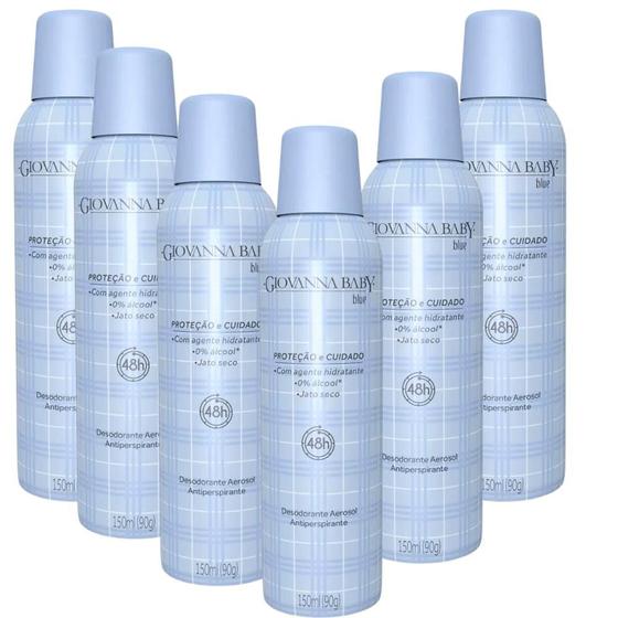 Imagem de Kit 6 Desodorantes antitranspirantes Spray Giovanna Baby Blue Jato Seco 150ml cada