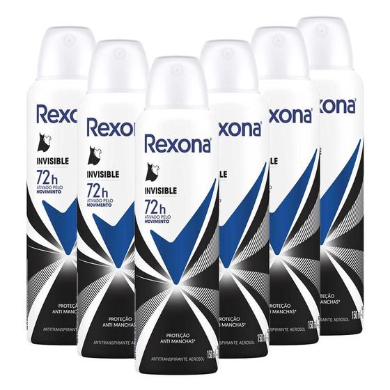 Imagem de Kit 6 Desodorantes Rexona Motionsense Antitranspirante Aerossol Invisible 150ml