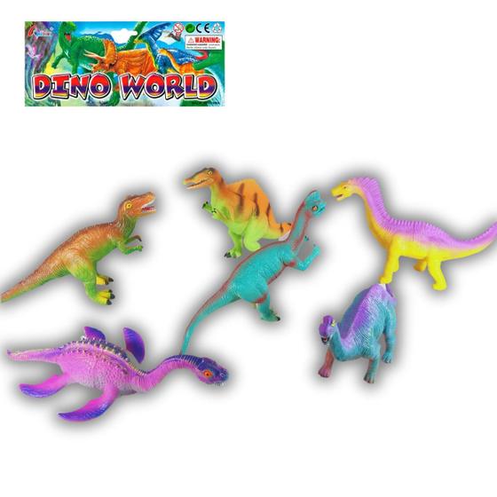 Imagem de Kit 6 Dinossauros Coloridos de Borracha Grande Jurassic - Toy King Brinquedo Banho Piscina Praia