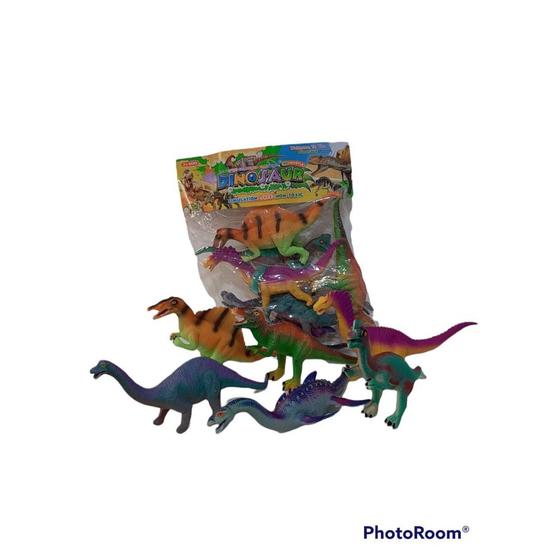 Imagem de Kit 6 Dinossauros De Borracha Jurassicos Coloridos  Macio