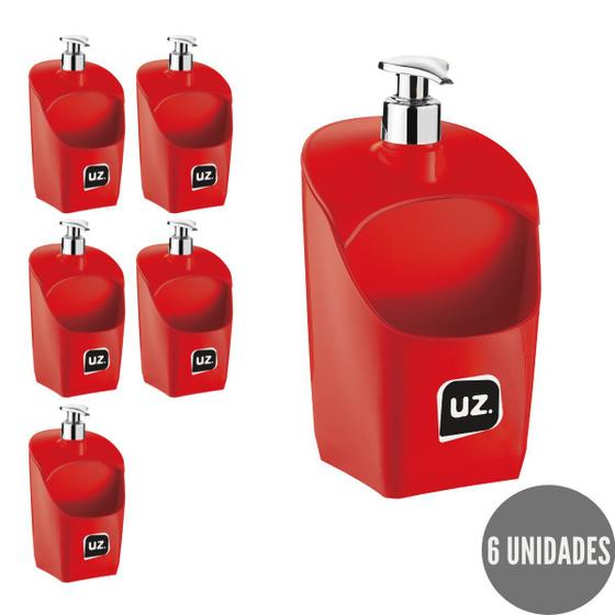 Imagem de Kit 6 Dispenser Sabonete Detergente Porta Esponja Vermelho