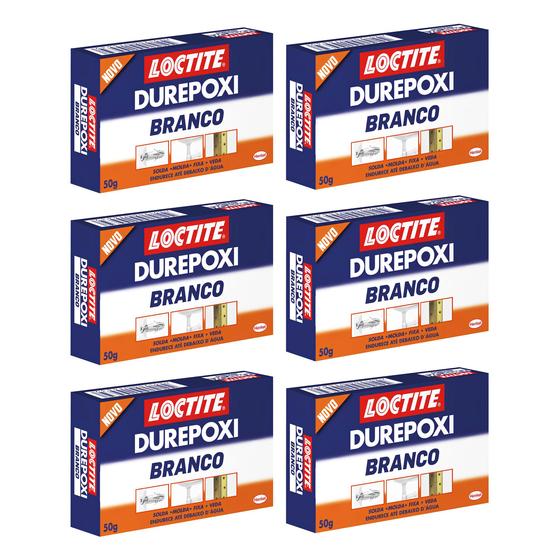 Imagem de Kit 6 Durepoxi Massa Adesiva Epoxi 50g Branco Henkel Veda Repara Fixa - Loctite