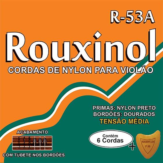 Imagem de Kit 6 Encordoamento Violão Nylon Média Rouxinol Preto Dourado R53A